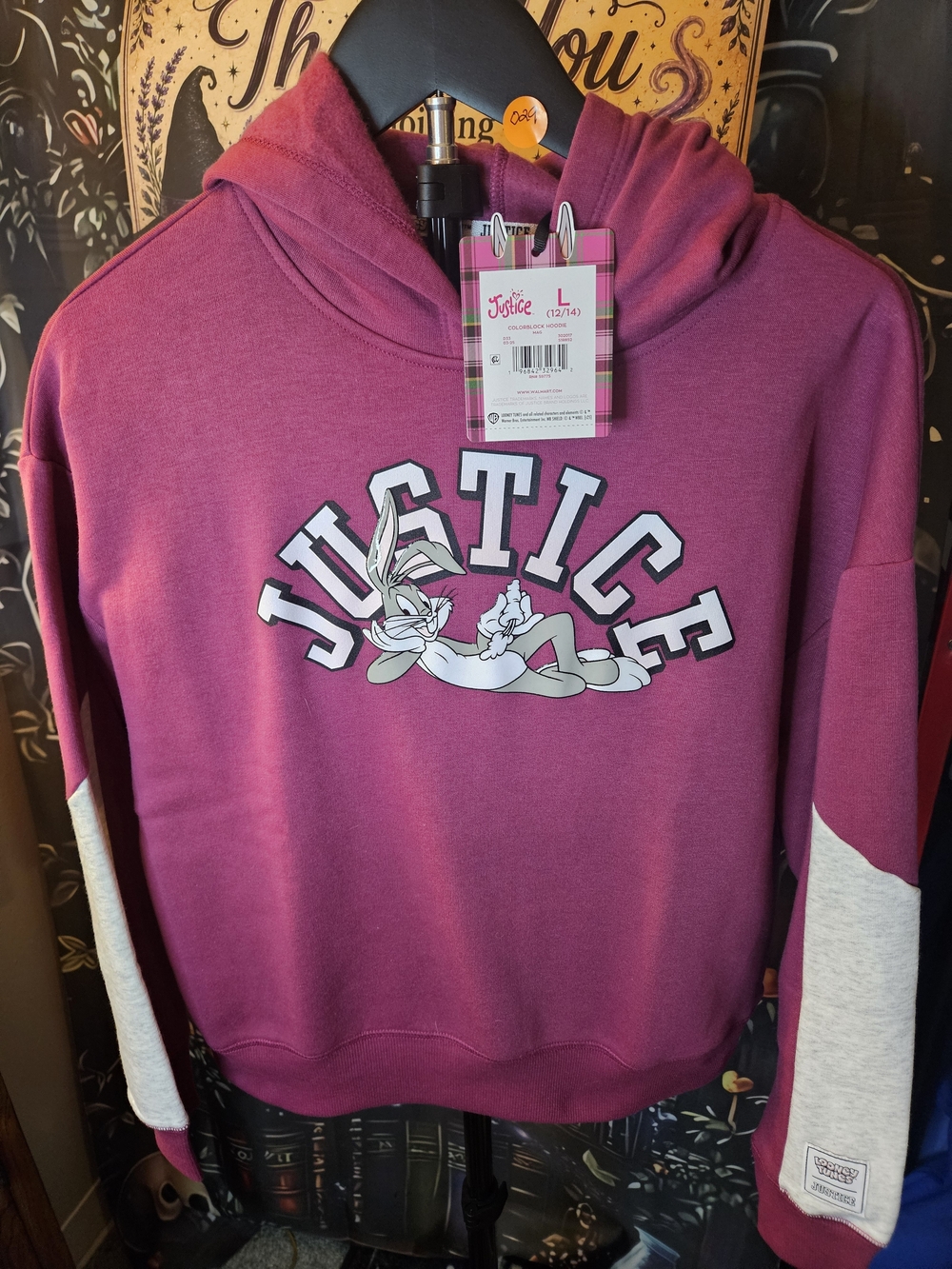 Justice Magenta/Gray Pullover Hoodie with Bugs Bunny Logo